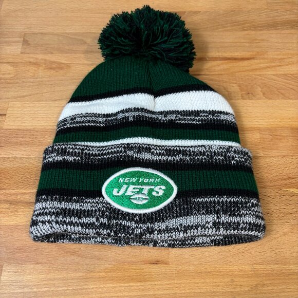 New York Jets Hat Cap Mens Beanie Gray Green Knit Winter Hat - Picture 1 of 7